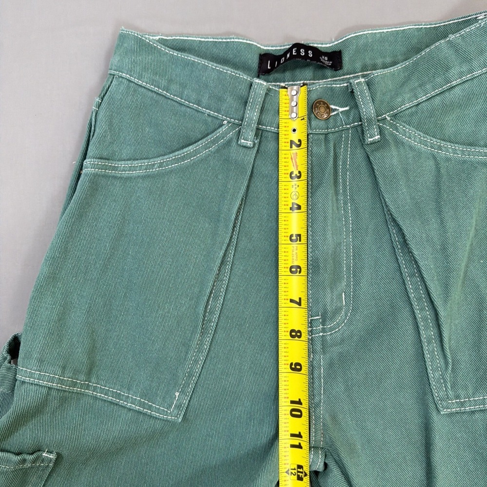 Lioness Womens High-Rise Wide Leg Baggy Cargo Green Denim Jeans XS 27x30 - Picture 16 of 16